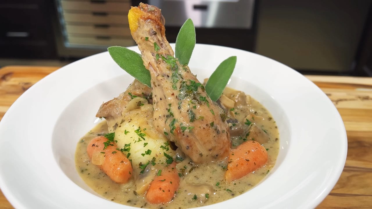 Traditional French Chicken Fricassee with Creamy White Sauce